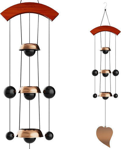 26'' Bell Wind Chimes for Outside Clearance, Temple Windchimes Outdoors w/3 Copper Bells, Memorial Wind Chime Gifts for Mom Grandma Neighbors, Feng Shui Wind Bell for Home Garden Patio Porch Zen Decor