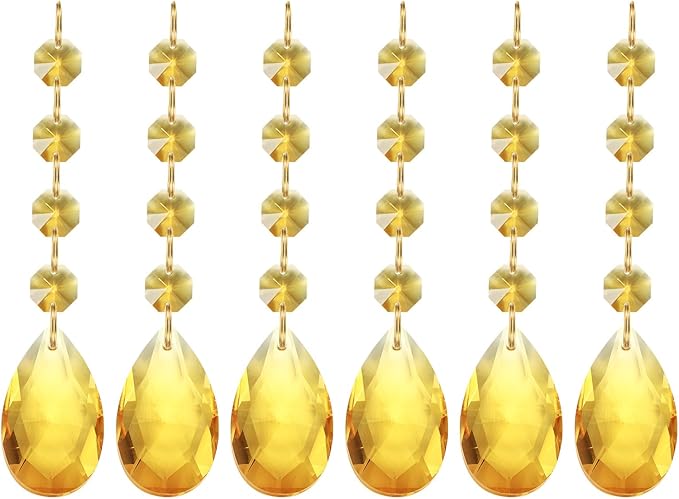 PATIKIL Teardrop Crystal Chandelier Pendants Beads, 6 Pack 120mm Length 38mm Chandelier Prisms Parts Ornaments Hanging Beads for DIY Arts Crafts Decoration, Gold Tone