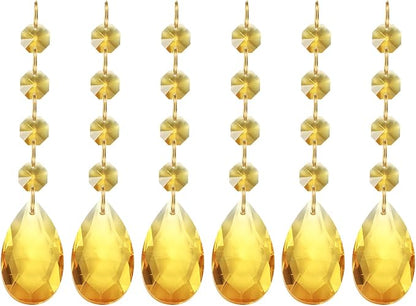 PATIKIL Teardrop Crystal Chandelier Pendants Beads, 6 Pack 120mm Length 38mm Chandelier Prisms Parts Ornaments Hanging Beads for DIY Arts Crafts Decoration, Gold Tone