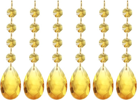 PATIKIL Teardrop Crystal Chandelier Pendants Beads, 6 Pack 120mm Length 38mm Chandelier Prisms Parts Ornaments Hanging Beads for DIY Arts Crafts Decoration, Gold Tone