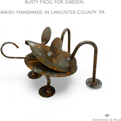 Rusty Garden Frog, Rustic Outdoor Decor, Whimsical Frog Statue, Metal Yard Art