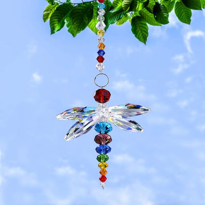 8" Hanging Dragonfly Pendant Chandelier Crystal Ball Prisms Rainbow Beads Chakra Suncatcher Home Windows Decor Ornament for Christmas Tree