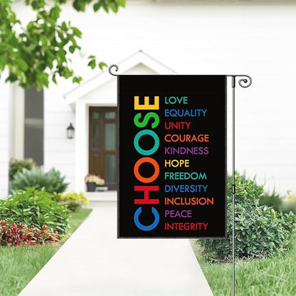 Choose Love Equality Garden Flag, Funny Social Justice Yard Flag for Outside, Kindness Feminist Lawn Garden Flag, Equal Rights DEI Supporter Community Liberal Peace Garden Banner