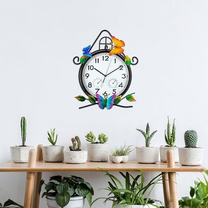 15'' Large Outdoor Clock, Wall Clock with Thermometer & Humidity Silent No-Ticking Outdoor Clocks Waterproof for Patio, Living Room, Kitchen