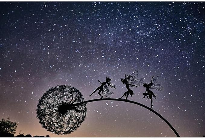 Fcteap Flower Fairy Dancing with Dandelion Garden Art Sculpture Stainless Steel Statue Christmas Halloween Decoration for Outdoor Yard Courtyard Lawn Patio Metal Ornaments (Three Persons)