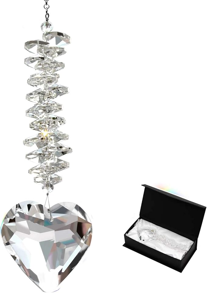 Memorial Gifts for Loss of Loved One, Sympathy Gift for Loss of Father Mother, Bereavement Gift Ideas Hanging Ornament with 45mm Clear Glass Heart Crystal Ball Prism Rainbow Maker Grief Gifts(Clear)