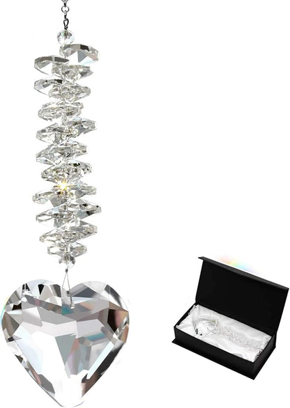 Memorial Gifts for Loss of Loved One, Sympathy Gift for Loss of Father Mother, Bereavement Gift Ideas Hanging Ornament with 45mm Clear Glass Heart Crystal Ball Prism Rainbow Maker Grief Gifts(Clear)
