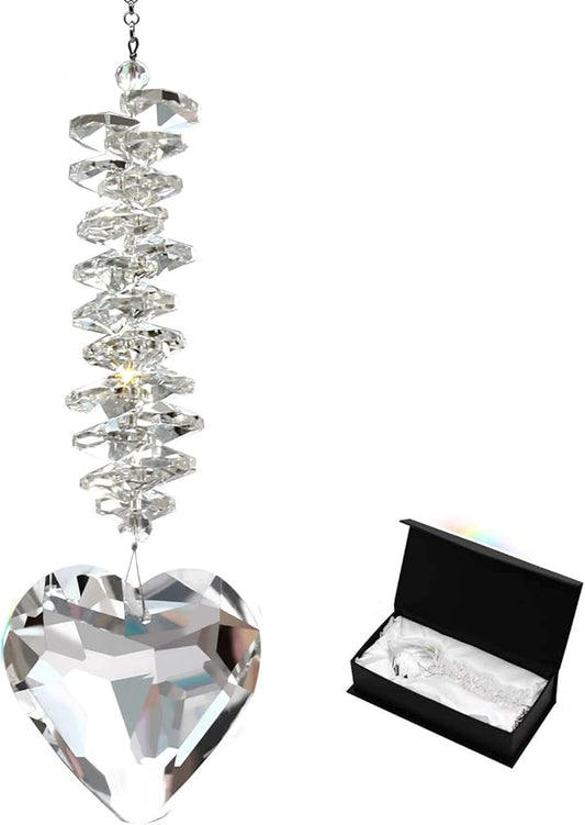 Memorial Gifts for Loss of Loved One, Sympathy Gift for Loss of Father Mother, Bereavement Gift Ideas Hanging Ornament with 45mm Clear Glass Heart Crystal Ball Prism Rainbow Maker Grief Gifts(Clear)