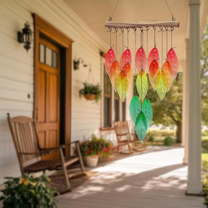 CUTHOLLOW Leaves Glass Wind Chimes, 23" Stained Glass Chimes, Handmade Art Glass Windchimes for Outside, Garden, Patio, Balcony, Home, Yard, Best Gift for Xmas Birthday and Thanksgiving