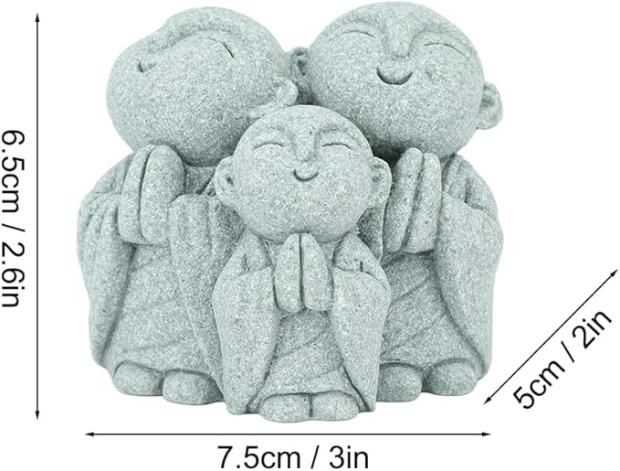 Mini Monk Buddha Statue Green Sandstone Statues Zen Monk Praying Statue Sculptures for Wealth Good Luck Feng Shui Decor Home Fish Tank Aquarium Garden (Style 1)