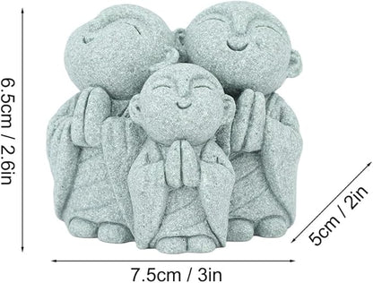 Mini Monk Buddha Statue Green Sandstone Statues Zen Monk Praying Statue Sculptures for Wealth Good Luck Feng Shui Decor Home Fish Tank Aquarium Garden (Style 1)