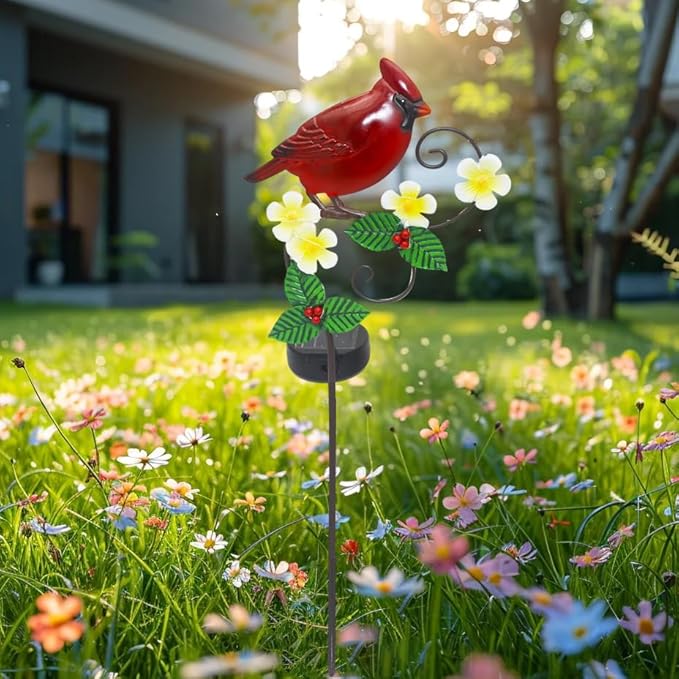 Grave Decorations for Cemetery 34 inch Cardinal Decor Cardinal Solar Light Cemetery Decorations for Grave Cardinals Gifts Decorative Garden Stakes