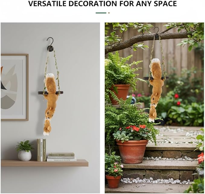 SUPVOX Hanging Squirrel Ornament for Tree Hand-Painted Resin Squirrel Statue with Durable Flax Rope Outdoor Garden Decor for Patio Balcony and Yard 12.59X5.51X2.75 Inches