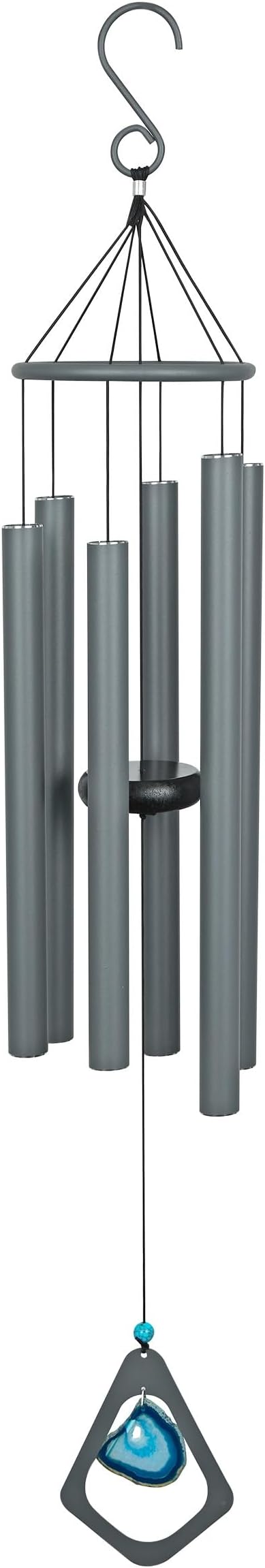 Alpine Corporation 39" Aluminum Tuned Wind Chimes with Blue Gemstone Windcatcher, Gray