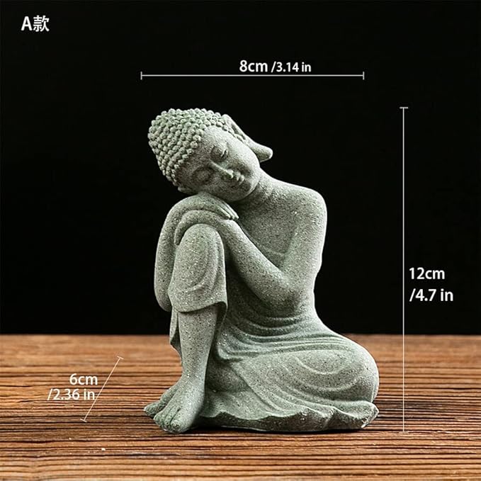 Mini Buda Meditating Buddah Statue-Natural Sandstone Stone -Handmade for Zen Garden Fish Aquarium Tank Yoga Bonsai Micro Landscape Spiritual Fengshui Praying Shui Chakra Decor (contemplative)