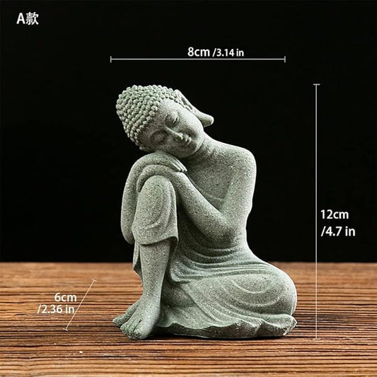 Mini Buda Meditating Buddah Statue-Natural Sandstone Stone -Handmade for Zen Garden Fish Aquarium Tank Yoga Bonsai Micro Landscape Spiritual Fengshui Praying Shui Chakra Decor (contemplative)
