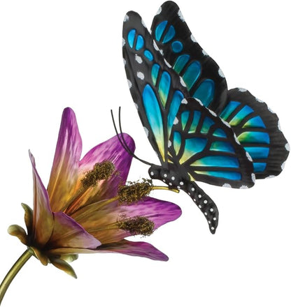 Regal Art & Gift Butterfly Flower Metal Garden Stake - Decorative Handcrafted Outdoor Metal Sculpture for Lawn, Patio & Garden Décor - Blue