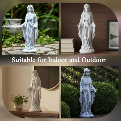 15 inch Virgin Mary Statue, Angel Statue for Garden, Religious Garden Statue Outdoor, Blessed Mother Sculpture, Mother Mary Statue for Patio Home Yard Decor, Gray
