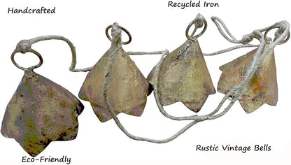 Mango Gifts Rustic Cow Bells Hanging Wind Chime with Jute Rope – Vintage Iron Hanging Bell Windchime for Patio Garden Outdoor Decor, Tranquil Garden Chimes with Boho Style 36 Inch (MGT26)