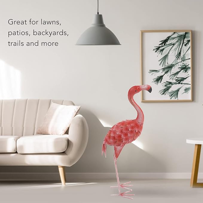 Lifelike Iron Flamingo Garden Statue - Colorful Painting, Perfect Garden Decoration for Lawn, Terrace, and Backyard