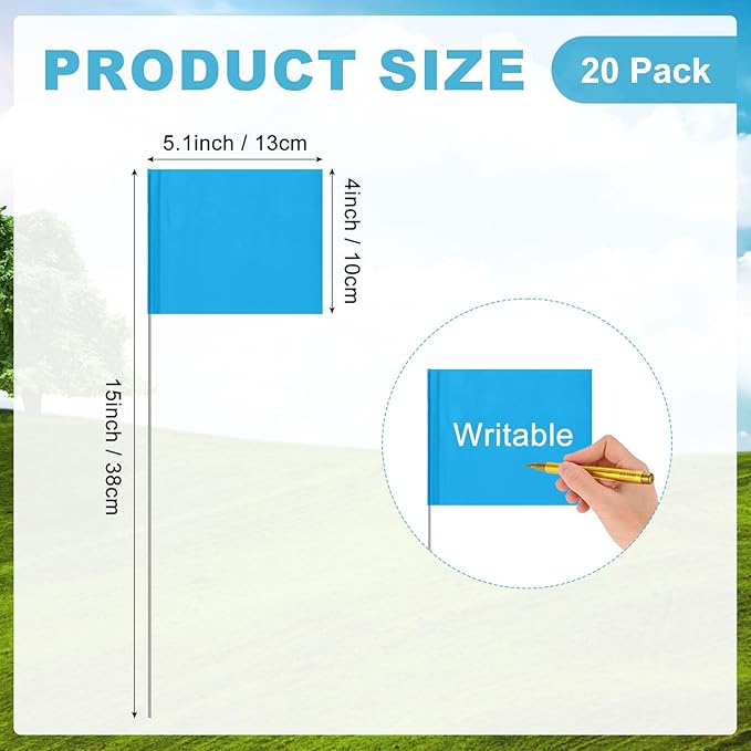 M METERXITY 20-Pack Blank Marking Flags, 15x5.1x4 Inch Waterproof Yard Flags Marking for Lawn/Garden/Irrigation/Landscape/Sprinkler/Survey/Dog Training/DIY [Blue]