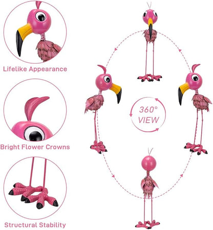 26” Metal Flamingo Statue Outdoor Garden Decor - Funny Flamingo Sculpture for Lawn, Backyard,Yard Art Gift- Unique Flamingo Figurine for Birthday, Housewarming, Christmas