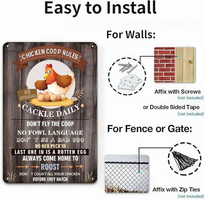Funny Chicken Coop Signs for Outside - Metal Chicken Signs for Coop, Chicken Coop Rule Sign for Chicken Wall Yard, Farmhouse Fence Wall Deocr Accessories, Chicken Gifts for Women, 8 x 12 inch