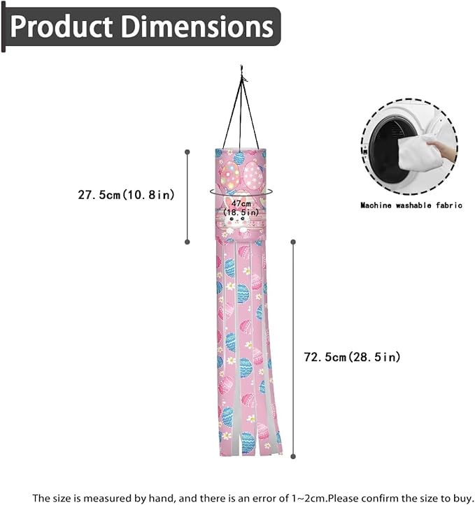 Jeiento Cute Rabbit Windsock Flag Pack of 2,Spring Outside Decoration 40 Inch Wind Socks Happy Easter Day Windsock Flags Hanging for Front Yard Patio Lawn Garden Party Decoration