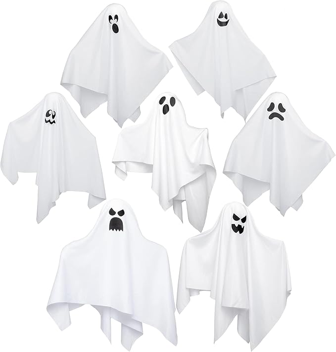 JOYIN 7 Pcs Halloween Hanging Ghost Decorations Outdoor, 19.6” Flying White Ghost Decor for Halloween Tree Front Yard Patio Lawn Garden Party and Holiday Décor