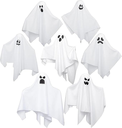 JOYIN 7 Pcs Halloween Hanging Ghost Decorations Outdoor, 19.6” Flying White Ghost Decor for Halloween Tree Front Yard Patio Lawn Garden Party and Holiday Décor