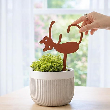 Sleepy Cat Metal Plant Stake - Garden Decoration Powder Paint Coating Gardenpot Pick-Steel-Brown