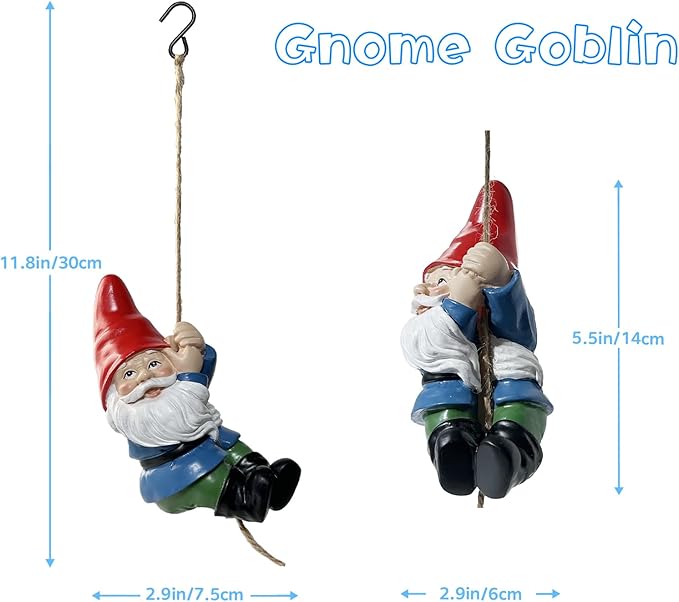 TIANCENTRAL H Hanging Garden Gnome Statue Decoration Gnomes Garden Statue Figurine Ornament Outdoor Statue Decor for Outside Patio Yard Lawn
