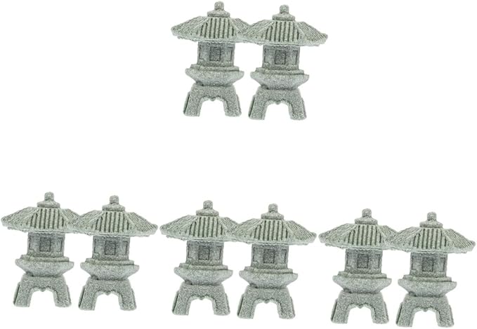 Yardwe 8pcs Miniature Sandstone Pagoda Statues Zen Style Lantern Sculptures for Garden Decoration Outdoor Bonsai Landscape for Home Aquarium