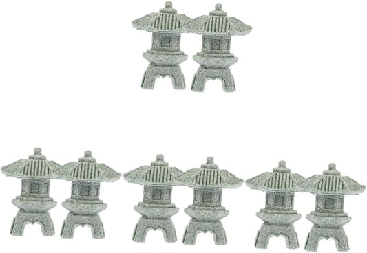 Yardwe 8pcs Miniature Sandstone Pagoda Statues Zen Style Lantern Sculptures for Garden Decoration Outdoor Bonsai Landscape for Home Aquarium