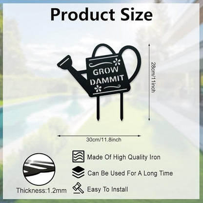 WADORN Grow Dammit Metal Outdoor Statues Silhouette, Funny Watering Can Metal Decorative Garden Stakes Rustic Silhouette Ornament Gift Funny Outdoor Decor for Backyard Patio Lawn Walkways Outdoor