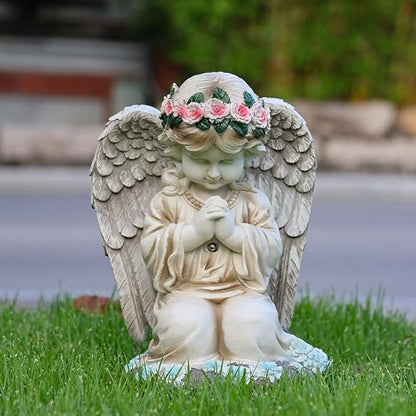 Solar Garden Outdoor Statues Lights, Resin Angel Figurine Light for Patio, Balcony, Yard, Lawn Ornament, Unique Housewarming Gifts and Yard Decor