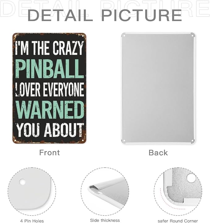 Vintage Tin Wall Decor Sign Crazy Lover Pinball for Home,Garden,Patio,Office,Classroom,Kitchen & More! 8x12 Inches,Retro Metal Art with Funny Quotes