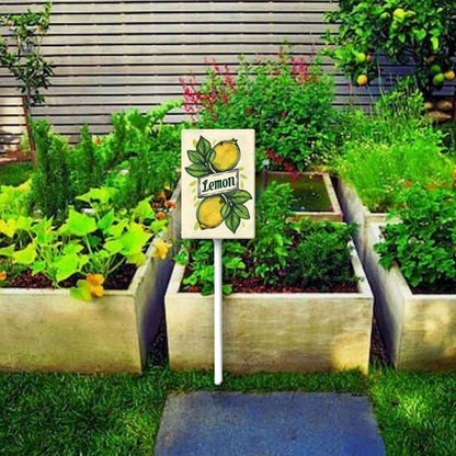 Uptell Vintage Aluminum Lemon Fruit Signs Yard Sign with Stake for Garden Fruit Garden Label Stakes Plant Markers for Outdoor Plants Waterproof 8x12 inch