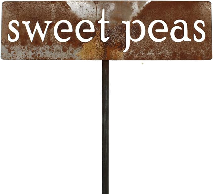 Classic Metal Garden Markers 19 Inches Tall (sweet peas, Naturally Rusted)