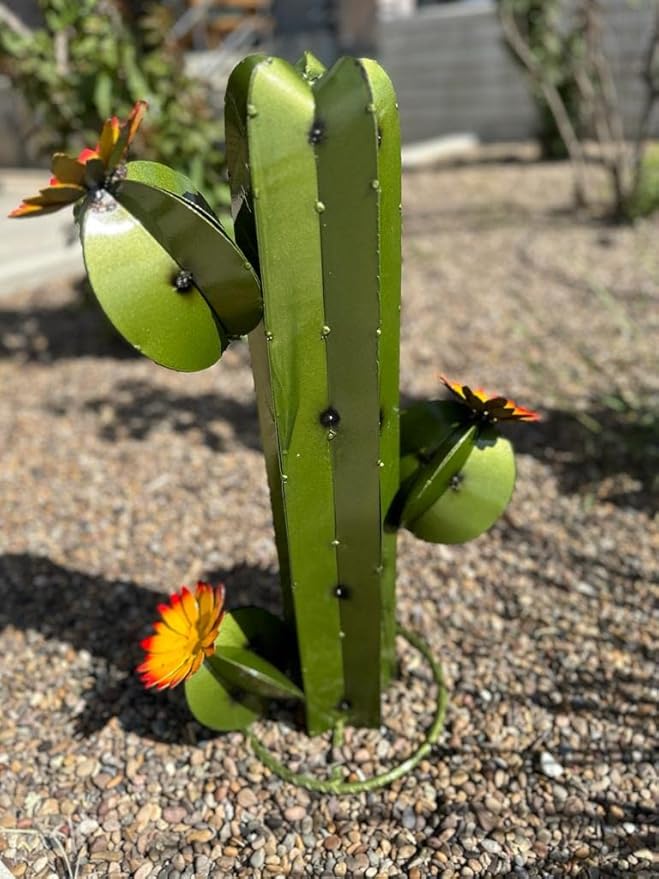 Metal Saguaro Cactus - Garden Art (Olive)