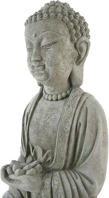 Modern Artisans Standing Shakyamuni Buddha - 24" Tall Cast Stone Garden Statue, American Made