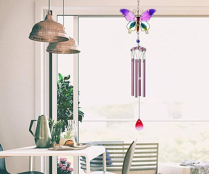 Evealyn Outdoor Butterfly Wind Chimes, Indoor Handing Stained Glass Metal Music Beautiful Wind Chimes for Home, Balcony,Window, Garden, Yard, Patio, Lawn Decoration (Purple)