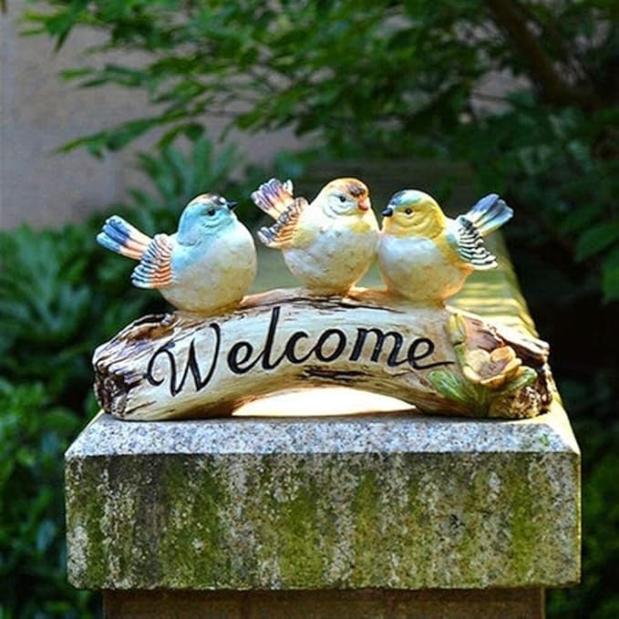 Garden Statues Outdoor Large Clearance Animal Garden Ornaments Outdoor Garden Decoration Outdoor Courtyard Villa Resin Three Birds Welcome Ornaments Garden Statues Landscape Card