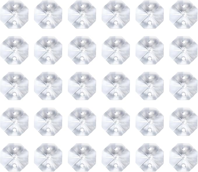 PATIKIL K9 Crystal Octagon Beads 2 Holes Pendants, 60 Pack 12mm Chandelier Prisms Parts Ornaments Hanging Beads for DIY Arts Crafts Decoration, Clear
