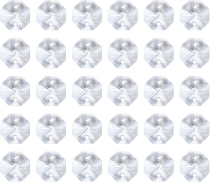 PATIKIL K9 Crystal Octagon Beads 2 Holes Pendants, 60 Pack 12mm Chandelier Prisms Parts Ornaments Hanging Beads for DIY Arts Crafts Decoration, Clear