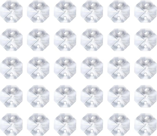 PATIKIL K9 Crystal Octagon Beads 2 Holes Pendants, 60 Pack 12mm Chandelier Prisms Parts Ornaments Hanging Beads for DIY Arts Crafts Decoration, Clear