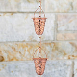 Copper Rain Chain w/Gutter Adapter – Decorative Chimes & Cups Replace Gutter Downspout & Divert Water Away from Home for Stunning Fountain Display – 6.5’ Long