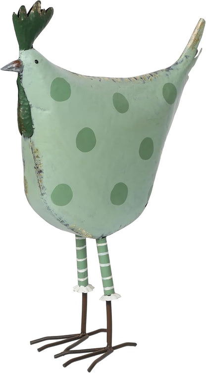 Alpine Corporation 21" Tall Outdoor Metal Polka Dot Standing Hen Yard Statue, Green