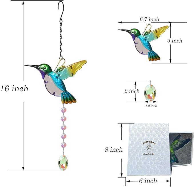 Hummingbird with Crystal Sun Catcher,Stained Glass Bird Suncatchers for Windows Hanging,Crystal Suncatcher Prism Hanging Ornament for Home Garden Party Decoration(Blue)