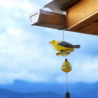 MrMrKura Bird Wind Chimes, Metal Wind Bell Pendent for Outside Hanging Wind Chime with Feather Ornament for Bless Garden Backyard Home Decor (Yellow)